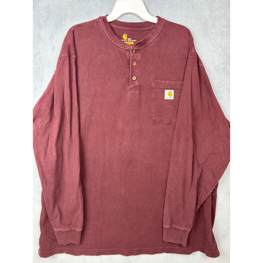 Carhartt Mens 2XL Original Fit Henley Long Sleeve Pocket T-Shirt Port K128 PRT
